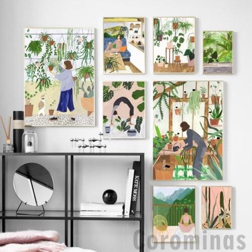 Fashion Girl Plants Leaves Illustration Wall Art Canvas Painting Nordic Posters And Prints Wall Picture For Living Room Decor