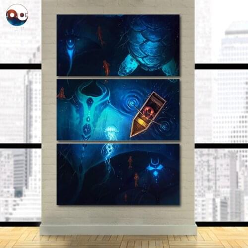 Night Fishing by JoJoesArt HD print 3 piece canvas art Psychedelic Marine life ArtSailing Wall Pictures For Bedroom CU-3221C