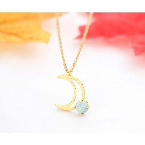 Crescent Moon Necklace Women Girl Birthstone Jewelry Stainless Steel Gold Chain Opal Necklaces Pendants Best Friends Gifts