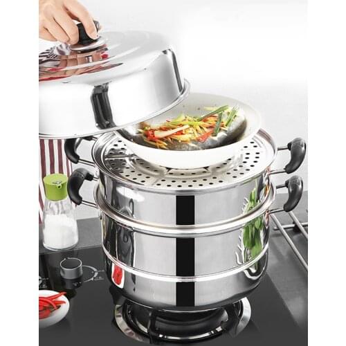 Stainless Steel Steamer Three-Layer 3-Layer Steamed Bread Steamer Thickened Two-Layer Household Small Gas Stove Pot for