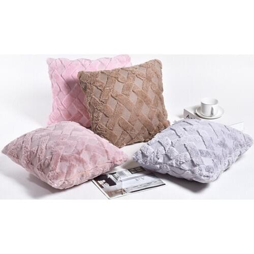 Hot Nordic Style Geometric Pattern Cushion Cover Headrest Cover Solid Color Short Plush Pillowcase Throw Pillow Case Home Decor