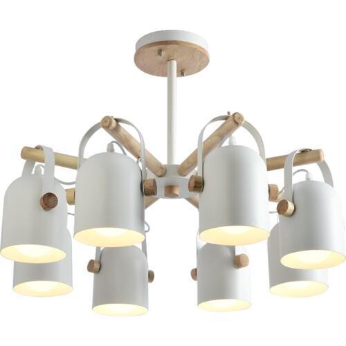 Simple Nordic chandelier Light Home Lighting 3 head 8 head Hanging Lamp Wooden iron Lampshade E27 bulb Bedroom livingroom light