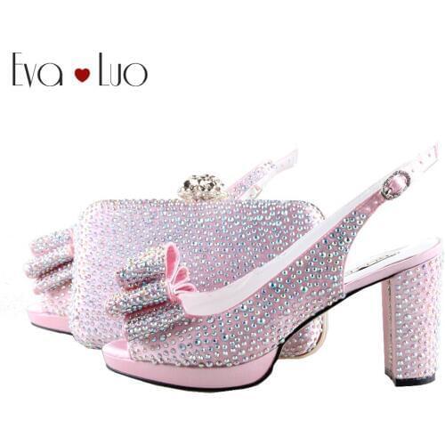 BS953 Custom Handmade Light Pink AB Crystal Bow Slingbacks Shoes with Matching Bag High Heels Women Shoes Bridal wedding Shoes