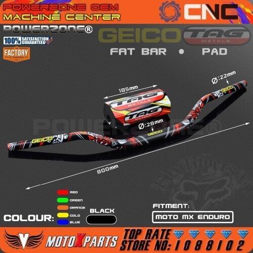GEICO 1 1/8" Fat Bar 28mm Handlebars With TAG Square Pad For KTM CRF YZF WRF RM KXF Pit Dirt Bike Off-road Enduro