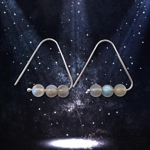 Lii Ji Unique Natural Stone Labradorite 925 Sterling Silver Geometry Triangle Earrings Fashion Women Jewelry