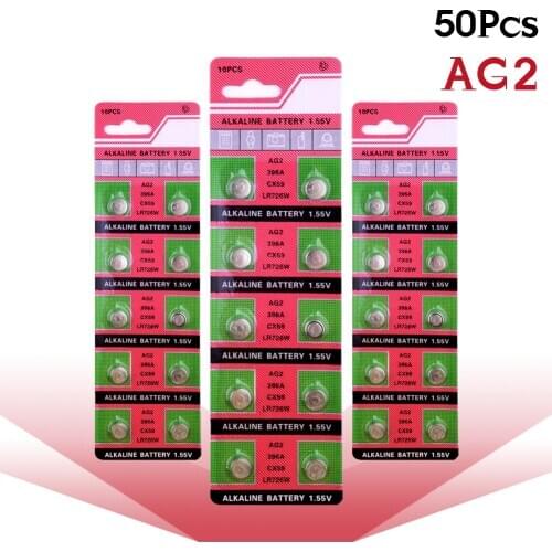 50PCS Alkaline Batteries AG2 1.5V G2 396A LR726 SR726W GP397 1164SO SR59W SR726 Coin Button Cell Watch Toys Clocks Drop Shipping