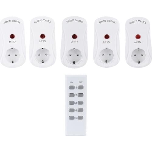 ESPLENTY Electrical Remote Control Plug Europe Light Switch Wireless Power Socket(5 Socket+1 Remote)