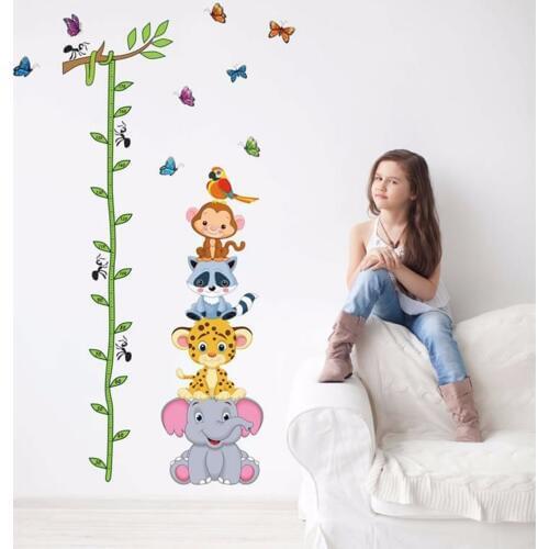 Cute tiger animals stack height measure wall stickers decal kids adhesive vinyl wallpaper mural baby girl boy room nursery decor