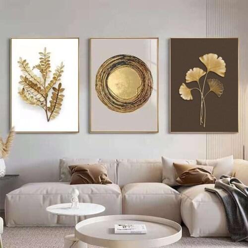 Nordic Light Luxury Living Room Decoration Painting Ginkgo Leaf Art Mural Modern Restaurant Creative Hanging Painting