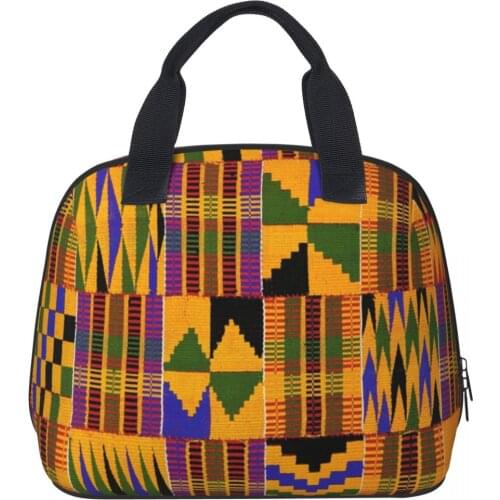 Afro Fabric Pattern Print Insulated Lunch Bags Women Portable Food Bags Cooler Warm Container African Ethnic Design Lunch Bag