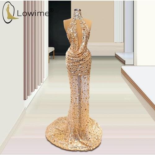 Formal Dress High Neck Mermaid Evening Dresses Keyhole Sheer Crystal Beaded Prom Party Dresses Jurken Vestido De Soiree