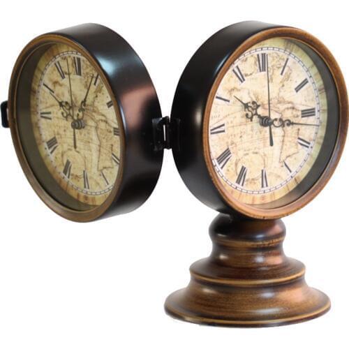 Vintage 6 Inch Metal Double Face Round Desk Table Clock Classic Desktop Clock Foe Living Room Home Decoration