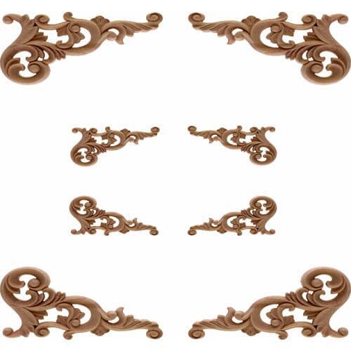 VZLX Vintage Unpainted Wood Carved Decal Corner Onlay Applique Frame for Home Furniture Wall Cabinet Door Decor Crafts figurine