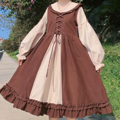 Japan Autumn Kawaii Lolita Dress Sweet Cute Girls Princess Maid Vintage Ruffles Dresses Japanese New Soft Girl Puff Sleeve Dress