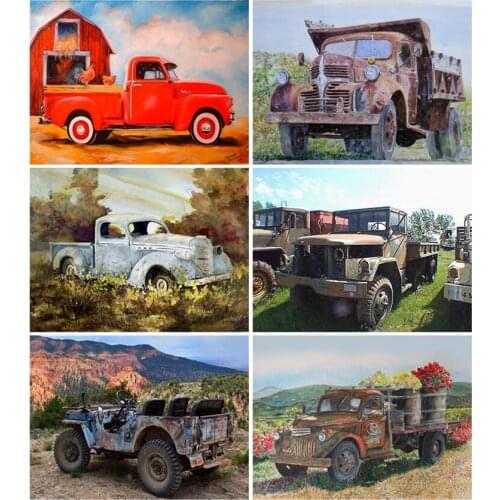Yumeart 5D Diamond Painting Full Drill Square Car Handmade Gift Mosaic Old Truck Scenery Embroidery Landscape Home Wall Decor