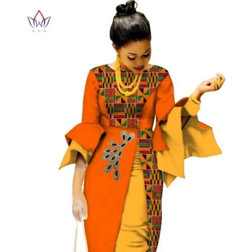 Women Maxi Dress African Print Dresses for Women Three-Quter Sleeve Dress Women Print Clothing Plus Size 7XL BRW WY2991