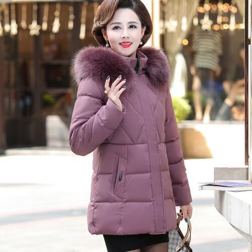 Womens winter coat new cotton coat Korean middle-aged and elderly womens cotton coat large fur collar warm