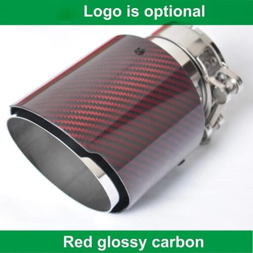 1Pc Car Modified Red Twill Fiber Carbon Muffler End Pipe Decoration Stainless Steel Exhaust Tip For E46 E60