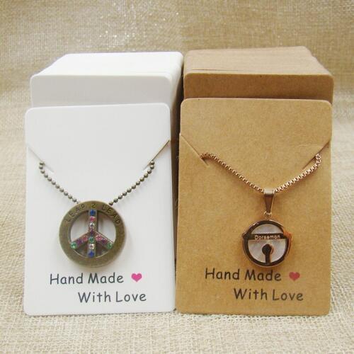 100pcs 5*7cm handmade with love white /kraft necklace display card jewerly package card custom logo cost extra