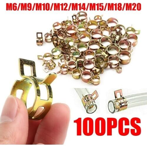 100PCS 6-20mm Spring Clip Fuel Line Hose Water Pipe Air Tube Clamps Fastener Assortment Kit