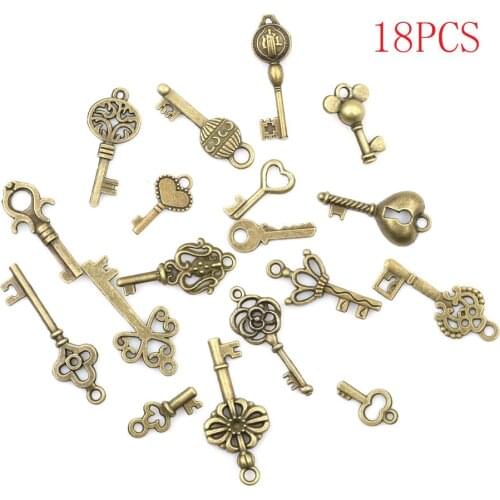 18pcs/sets Antique Vintage old look Bronze Ornate Skeleton Keys Lot Necklace Pendant Fancy Heart Decor DIY Craft Gifts