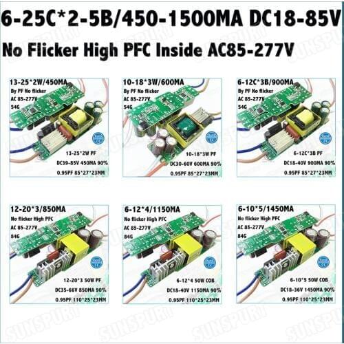 2-20PCS High PFC>0.9 No Flicker Inside 20-60W AC85-277V LED Driver 6-25Cx2-5B 450-1500mA DC18-85V Constant Current Free Shipping