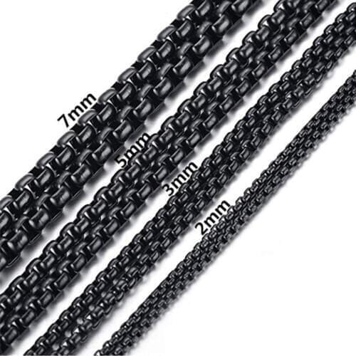 2/3/4/5/7MM Trendy Black Box Chain Necklace For Men Stainless Steel Necklace Mens Womens Necklace Wholesale Jewelry 18-40"