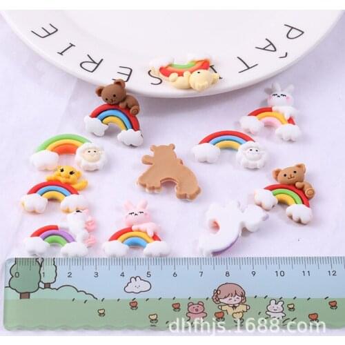 20Pcs Cartoon Resin Unicorn Rainbow Bear Flatback Cabochon Embellishments For Scrapbooking Kawaii DIY Accessories Phone Decor