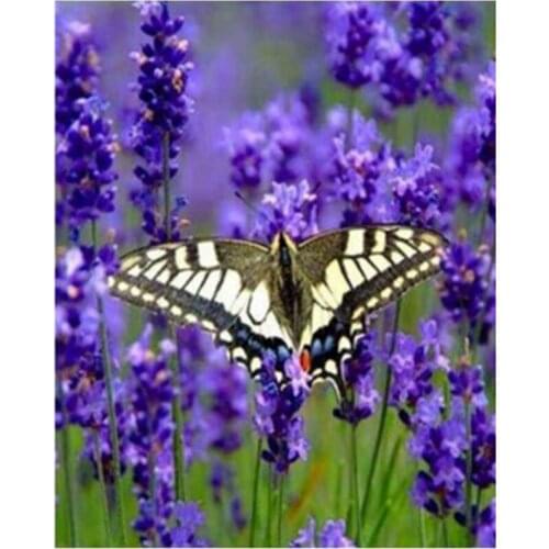 5D DIY Square Round Mosaic Nice Butterfly Purple Flower Cross Stitch Diamond Painting Home Decoration Handmade Gift FC601