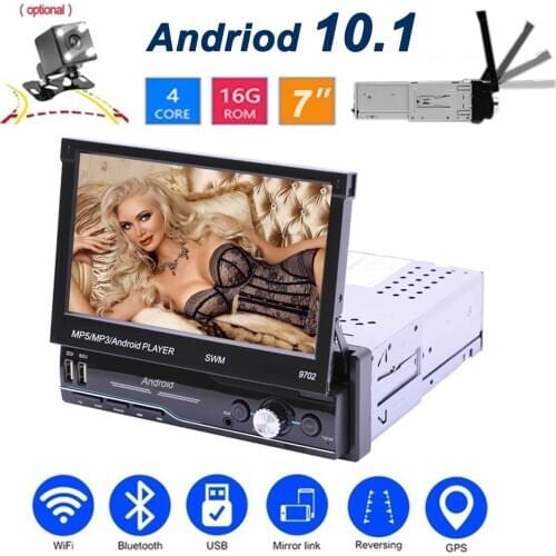 1 DIN Android 10.1 Car Radio GPS Navigation Retractable Screen MP5 Player Multimedia Player WIFI Bluetooth Stereo Autoradio