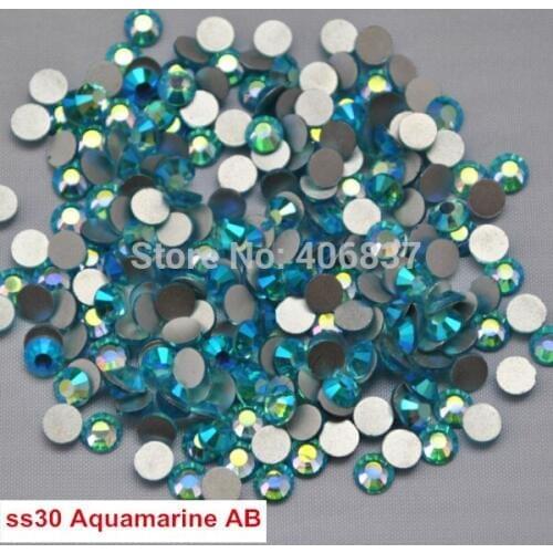 Free Shipping! 288pcs/Lot, ss30 (6.3-6.5mm) Aquamarine AB Flat Back Nail Art Non Hotfix Rhinestones