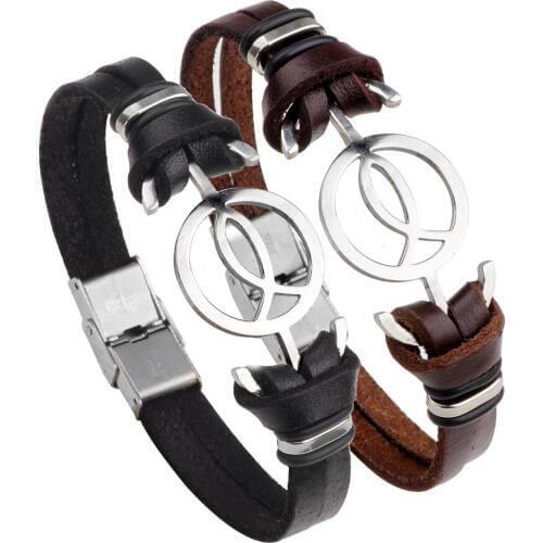 Stainless Steel Unique Male Design Vintage Fashion Cuff Bangle Retro Leather Bracelets Women Men Jewelry Accessories