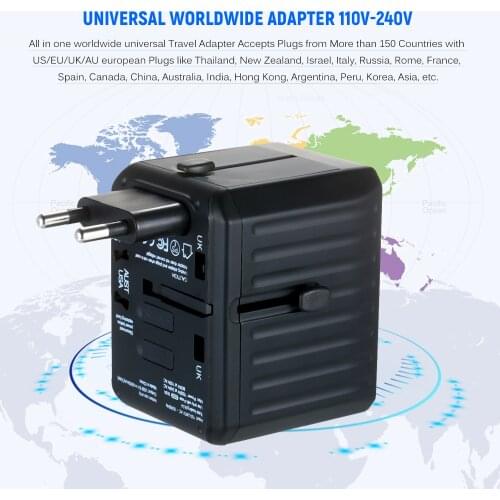 Travel Adapter 4 USB Worldwide All in One Universal Travel Adapter Wall Charger AC Plug Adaptor with Smart Power and Protection