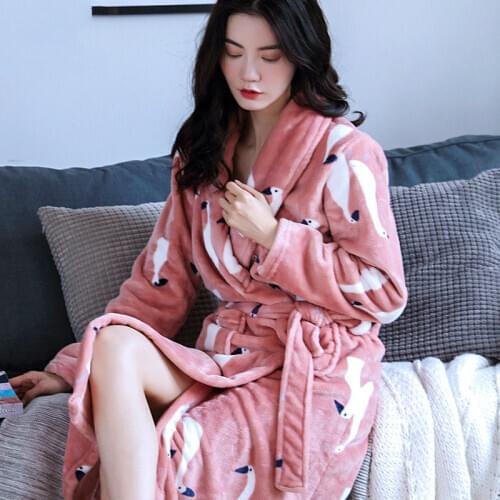 H5927 Women Robes Thick Nightgown Female Flannel Warm Bathrobe Coral Velvet Autumn Winter Korean Lovely Thermal Lady Sleepwear