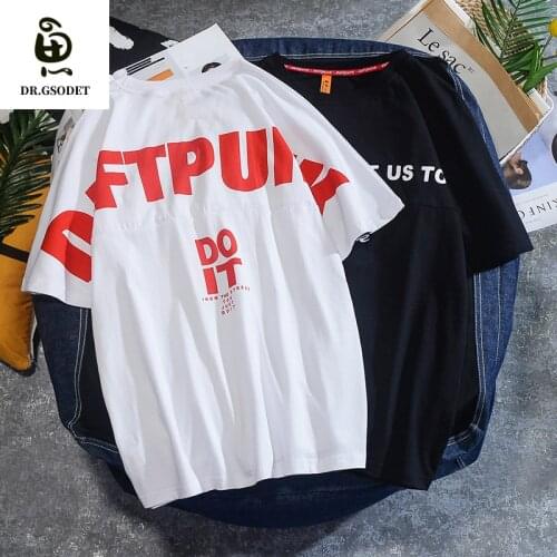 GSODET Summer Mens T-Shirt Couple Cotton All-Match O-Neck Korean Student Casual Short-Sleeved Letter Print Top