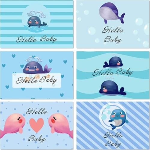 6PCS Cute Whale Hello Baby Greeting Card Newborn Baby Postcards For Boy Girl Baby Shower Kids Birthday Party Invitation Cards