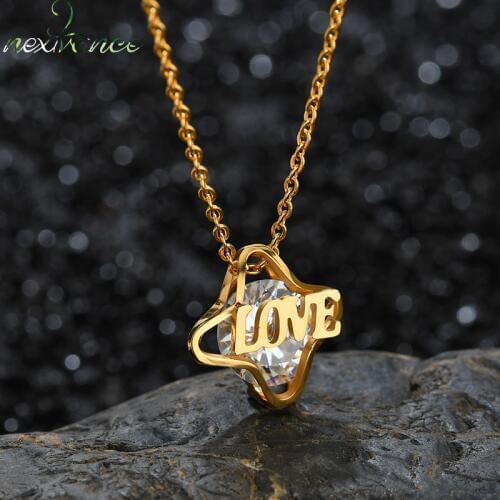 Nextvance Fashion LOVE Letter Zircon Pendant Rhinestones Simple Necklace Quality Stainless Steel for Lover Women Gift Jewellery