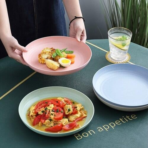25cm Eco-Friendly Wheat Straw Plate Children Dinnerware Dinner Tableware Reusable Household Dishware Plates Sets Unbreakable