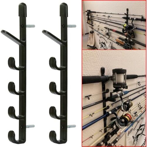 1 Pair Fishing Rods Storage Wall Bracket Practical Tool Fishing Pole Rack for 5 Rods Hard Plastic Holder