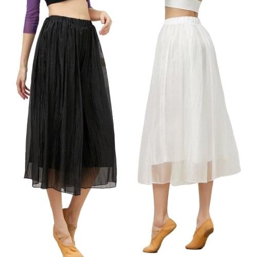New Chiffon Wide Leg Pants Womens Modern Dance Trousers Loose Classical Dance Clothes Two Layers Solid Dance Practice Wear Soft