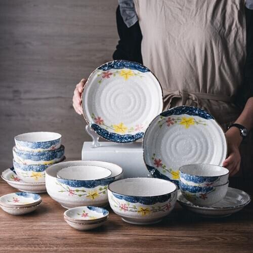 New Porcelain Dinner Plate Set Round Ceramic Serving Plate Dinnerware Set Plate Dish Bowl Japanese Hand-painted Tableware Set