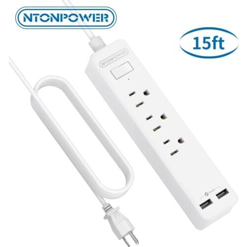 NTONPOWER USB Power Strip Multi Sockets Us Plug Switch With 15FT Long Extension Cord For Living Room Bedroom Dorm Room