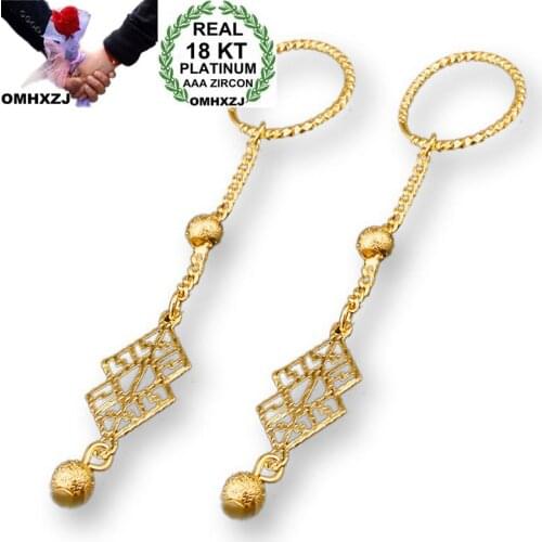 OMHXZJ Wholesale Personality Fashion OL Woman Girl Party Wedding Gold Geometry Long Tassel 18KG Gold Earrings YE373