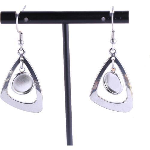 Onwear 5pairs stainless steel dangle earring base settings 10mm dia cameo cabochon bezel blanks diy earring hooks findings