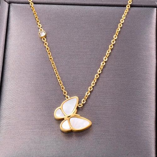 999 Pure Gold Pearl Shell Butterfly Necklace Fo Women Butterfly Clavicle Chain18k Yellow Gold Valentines Day Fine Jewelry Gifts