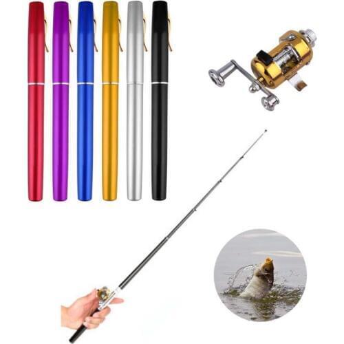 Portable Pocket Telescopic Mini Ice Fishing Pole Pen Shape Folded Fishing Rod With Fishing Reel