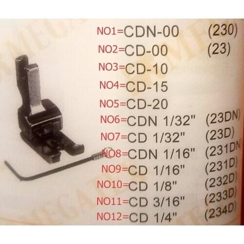 Industrial Sewing Machine Compensating Foot FEET CDN-00 CD-00 CD-10 CD-15 CD-20 CDN 1/32" CD 1/32" CDN 1/16" 1/16" 1/8" 3/16