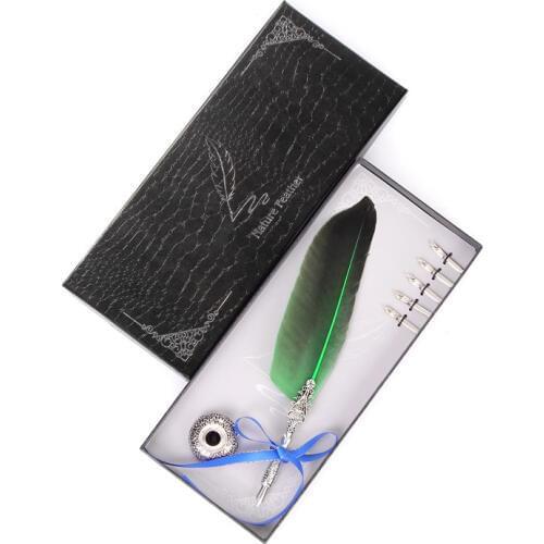 Stainless Steel Pen Tip Feather Pen Smooth Writing Pen Head Stationery Set a Pen Holder, Five Replaceable Nibs, a Feather Pen