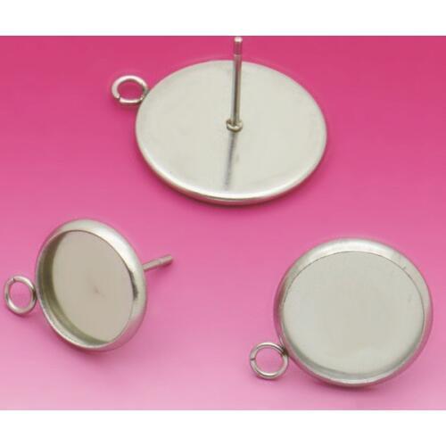 BASEHOME 20pcs Stainless Steel Earring Settings 6/8/10/12/14/16/18/20mm Cabochon Base Blank Fit Glass Cabochons DIY Stud Earring
