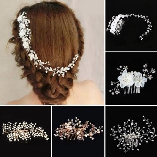 Bridal Flashing Ornaments Rhinestone Pearl Hair Clip Accessories Jewelry Wedding Elegant Crystal Hair Comb Exquisite Headwear
